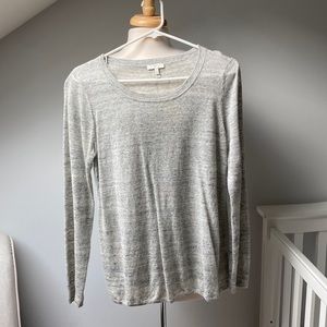 Joie Mixed Media Long Sleeve Gray Blouse Sweater Top Sz Small